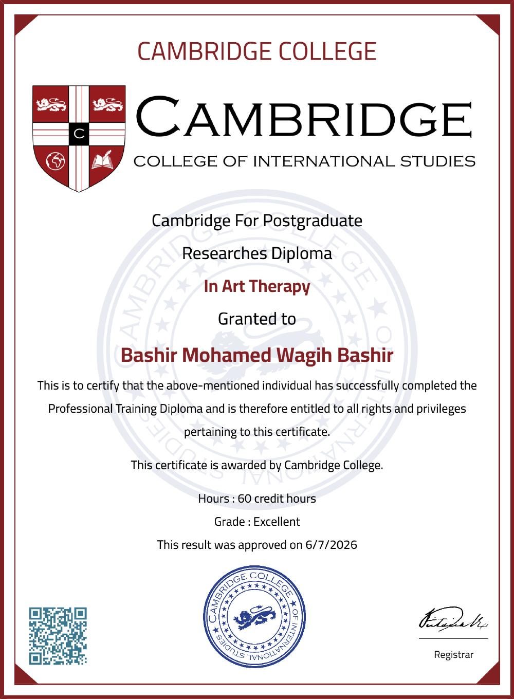 Postgraduate Research Diploma in Art Therapy · Cambridge College of International Studies